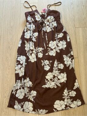 NWT Roxy Brown Floral Cutout Midi Dress Size L Boho Summer Bikini Coverup Vaca